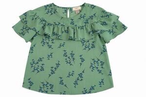 LOFT Outlet Petite Women’s SP Green Blue Floral Ruffle Flutter Sleeve Blouse